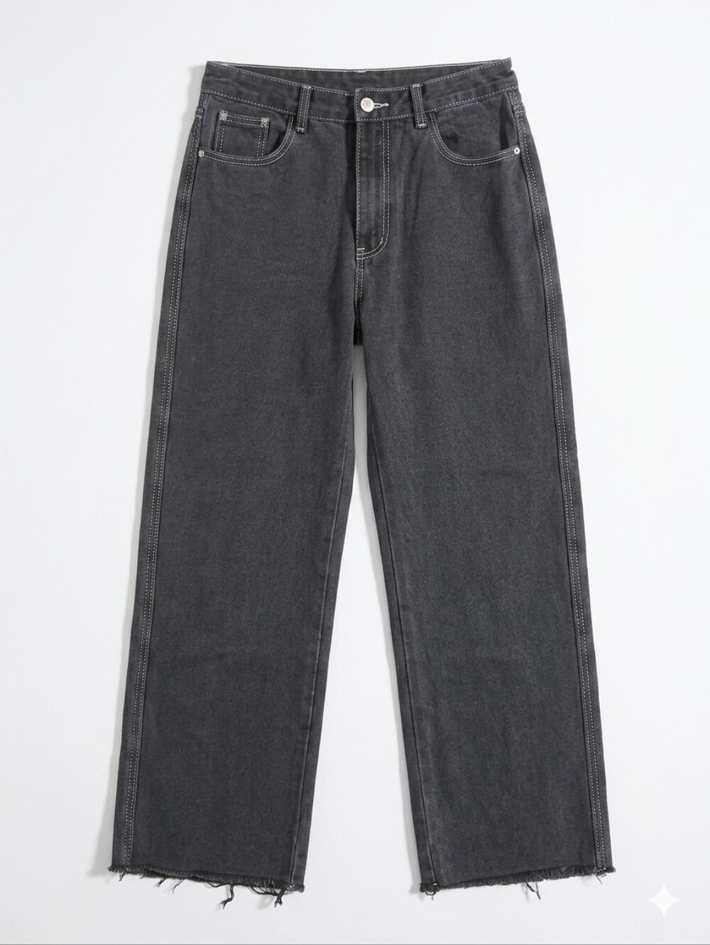 Princess Polly Women's Charcoal Black Relaxed Wide-Leg Jeans Size 6 Raw Hem